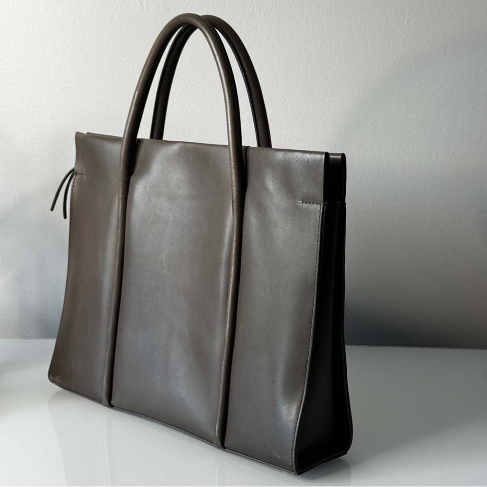 Skagen Structured Pewter Gray Leather Tote Bag Katryn Top Handle - Picture 2 of 16